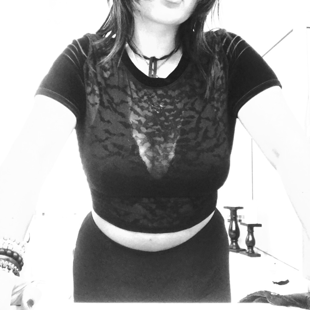 COPY - Batty mesh black velvet crop top